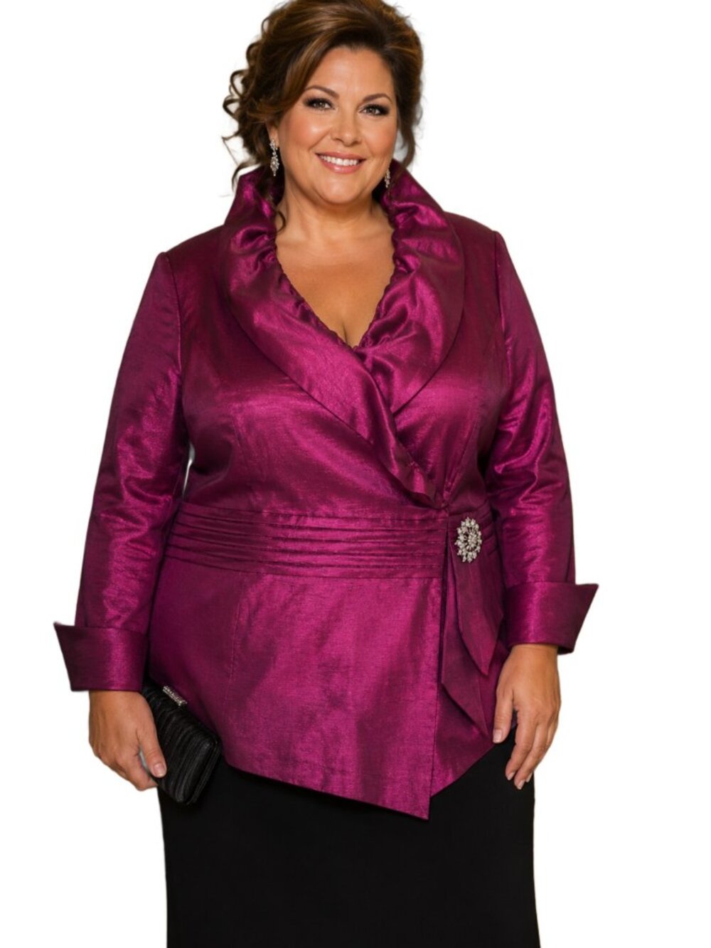 NIPON BOUTIQUE Rich Fuchsia Color Rhinestone Brooch Accent Cocktail Blazer Sz 18